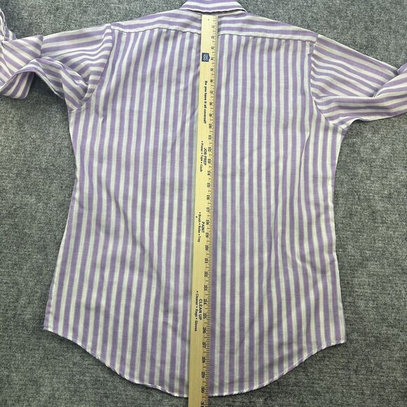 Vintage 70s Shirt Men Large 15.5 Purple Stripe Butterfly Collar Mod Made in USA - Picture 10 of 12